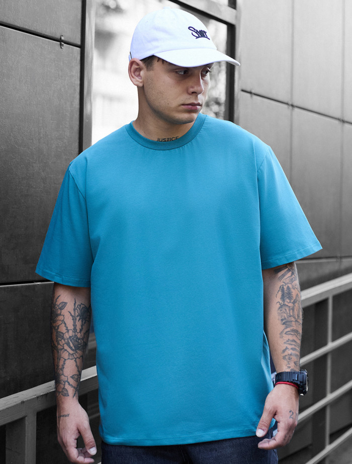 Tricou Staff blue turquoise oversize