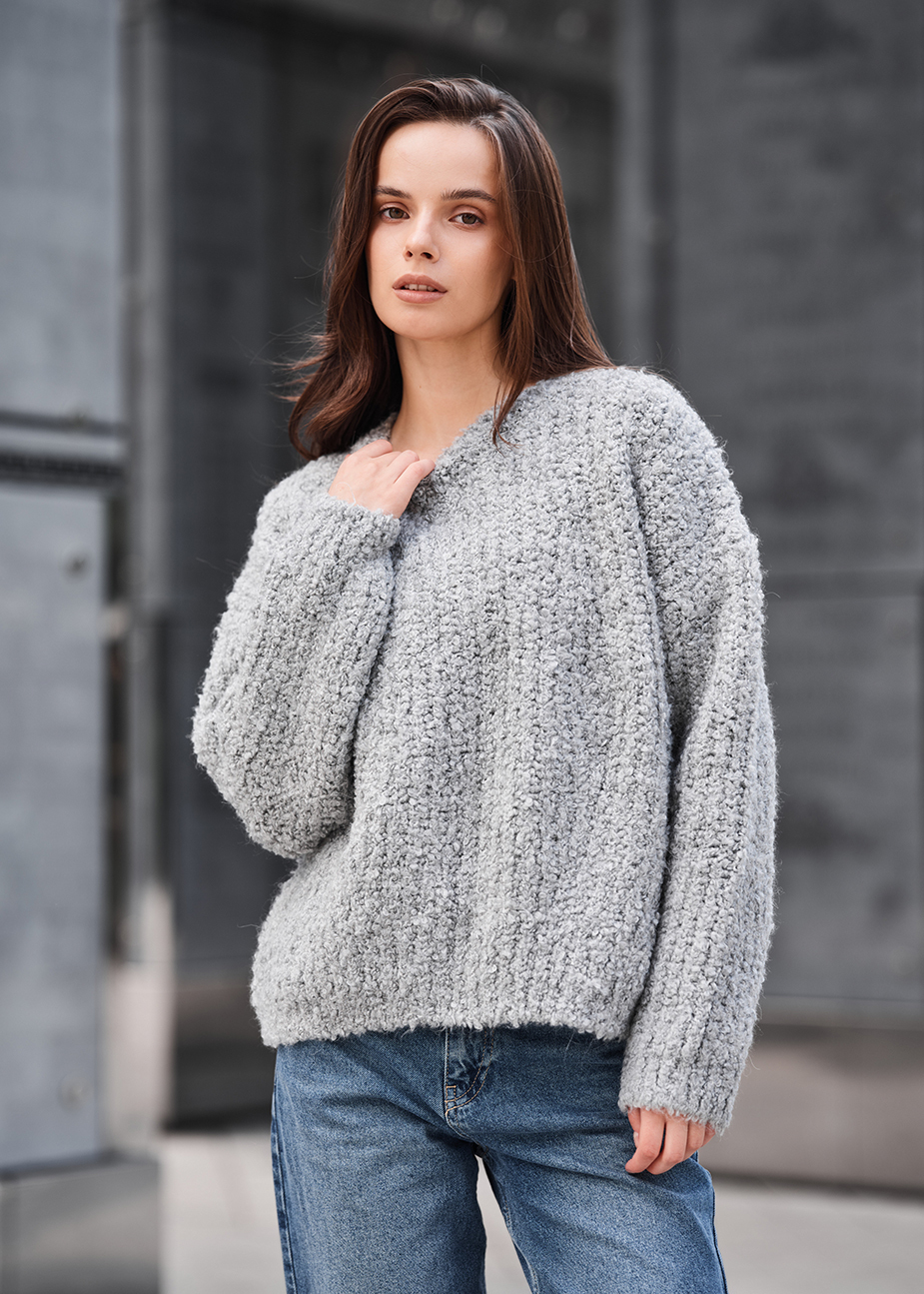 Pulover tricotat de damă Staff gi light gray oversize