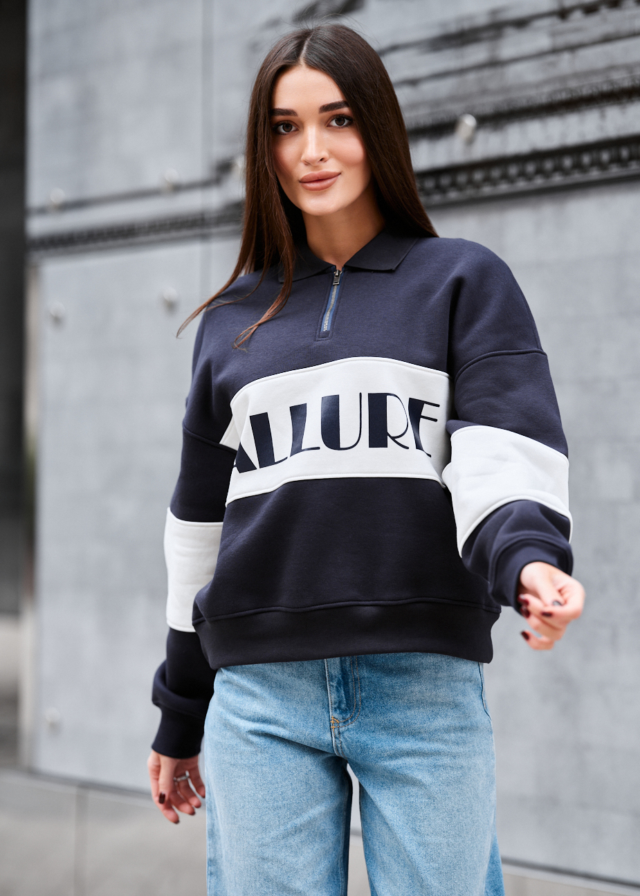 Bluză de damă Staff mok navy & white oversize fleece