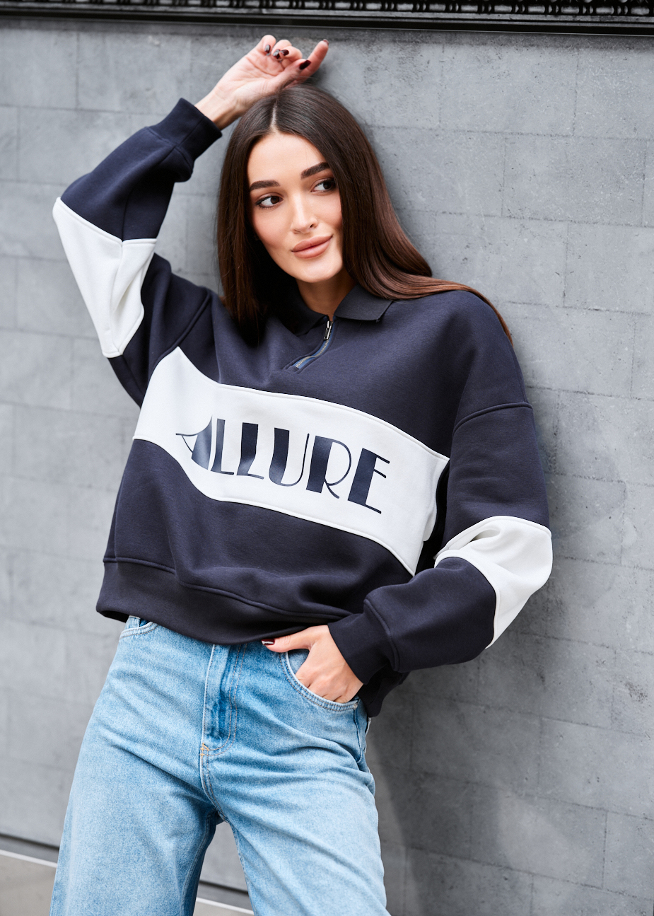 Bluză de damă Staff mok navy & white oversize fleece
