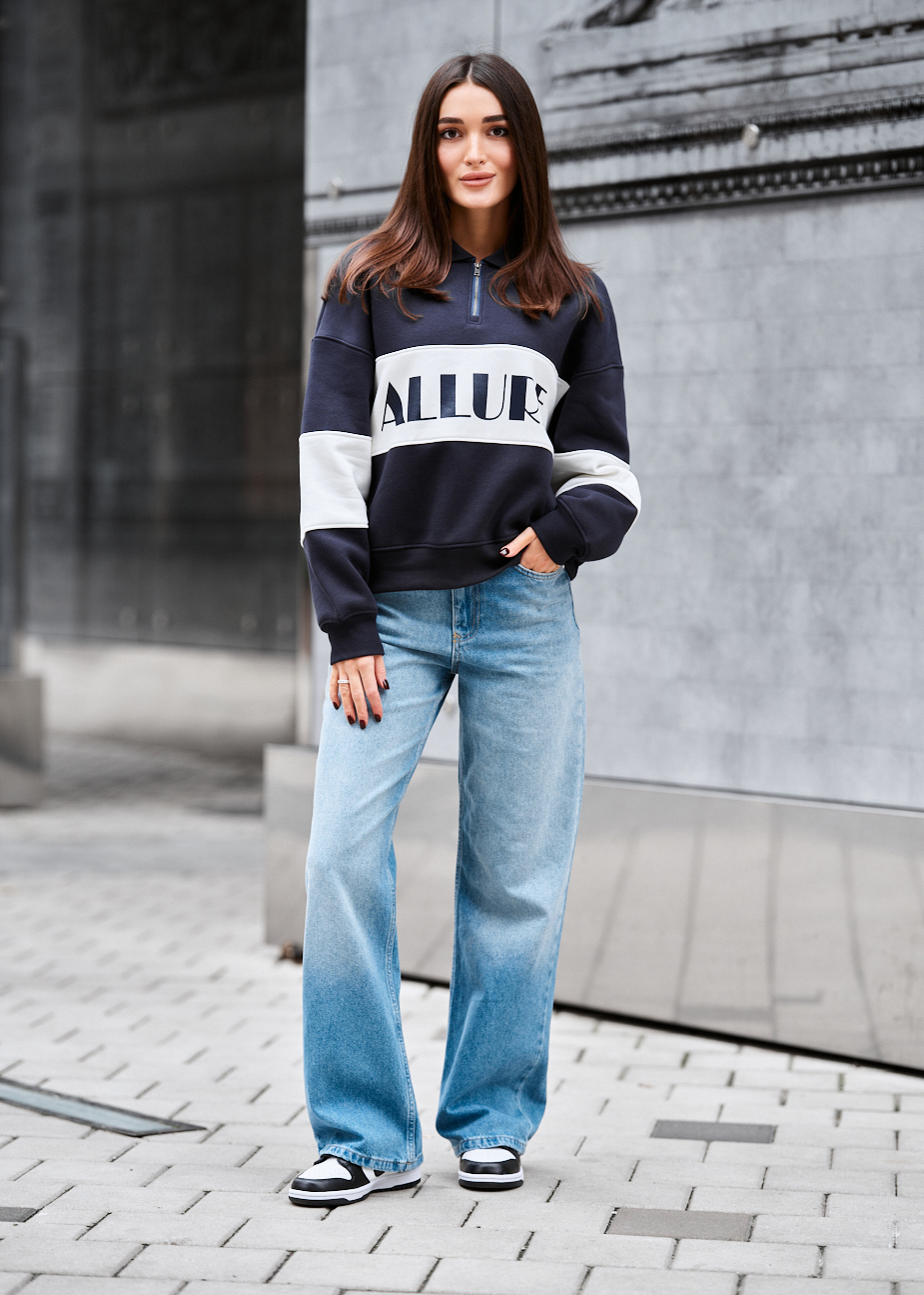 Bluză de damă Staff mok navy & white oversize fleece