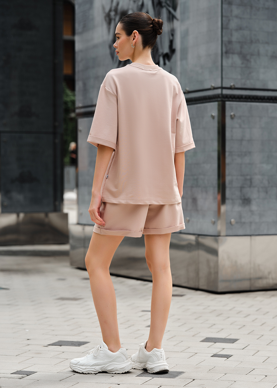 Set de vară pentru femei tricou + pantaloni scurți Staff de beige