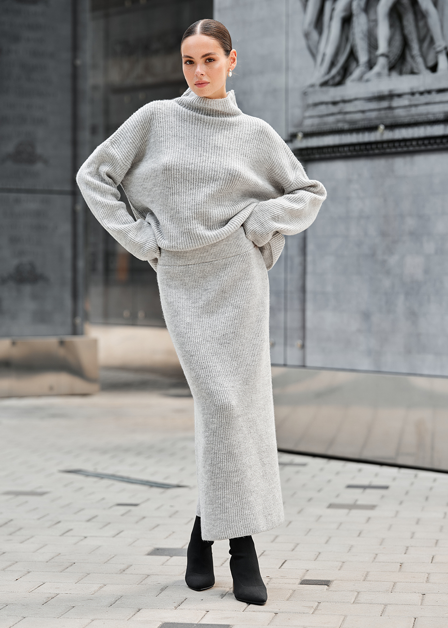Costum tricotat de damă Staff soft gray oversize
