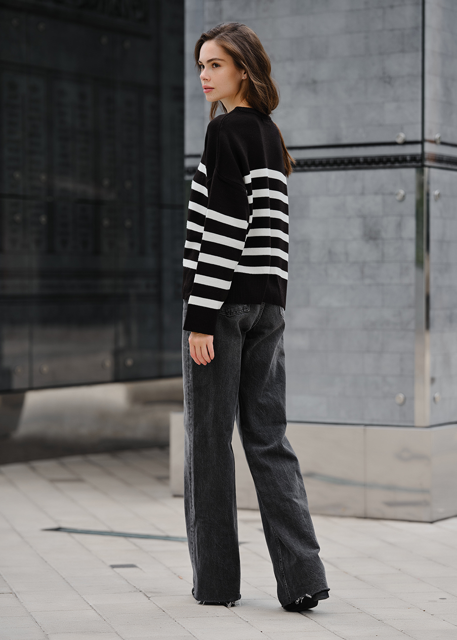 Pulover tricotat de damă Staff el black & white oversize