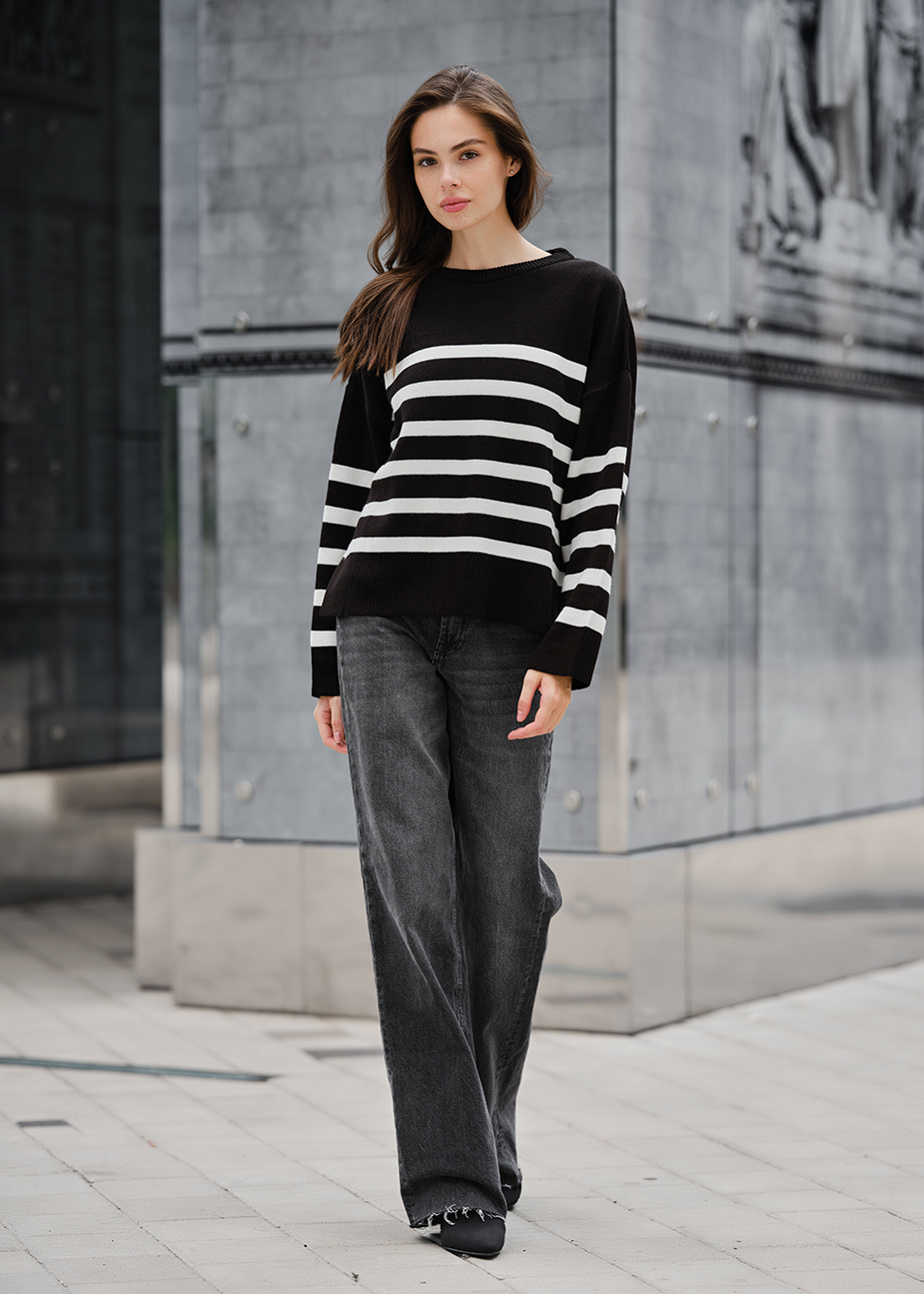 Pulover tricotat de damă Staff el black & white oversize