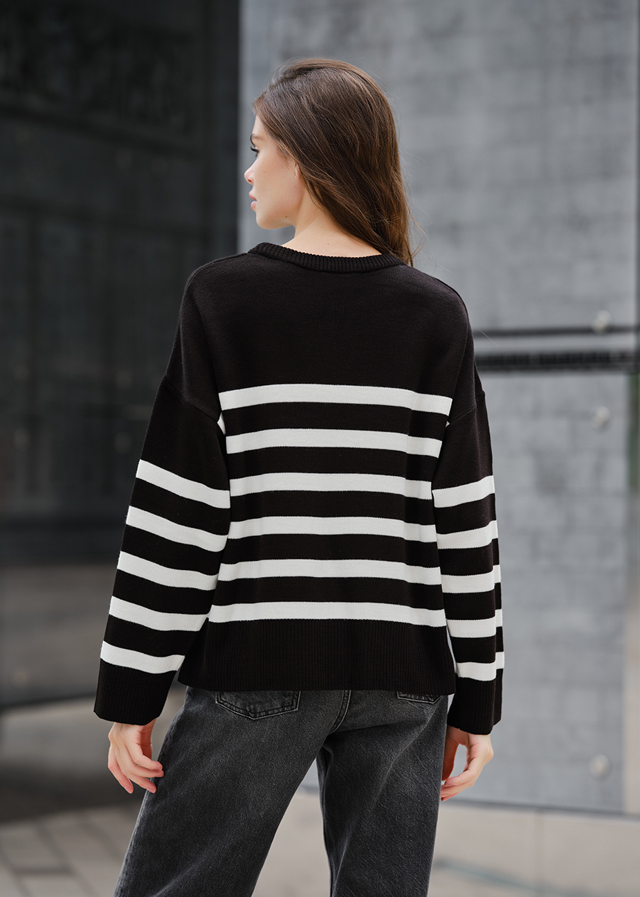 Pulover tricotat de damă Staff el black & white oversize