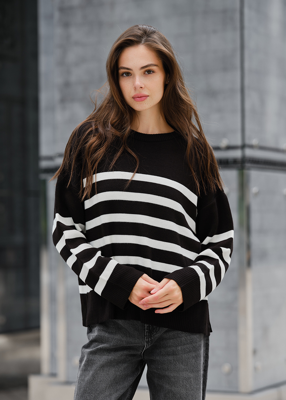Pulover tricotat de damă Staff el black & white oversize