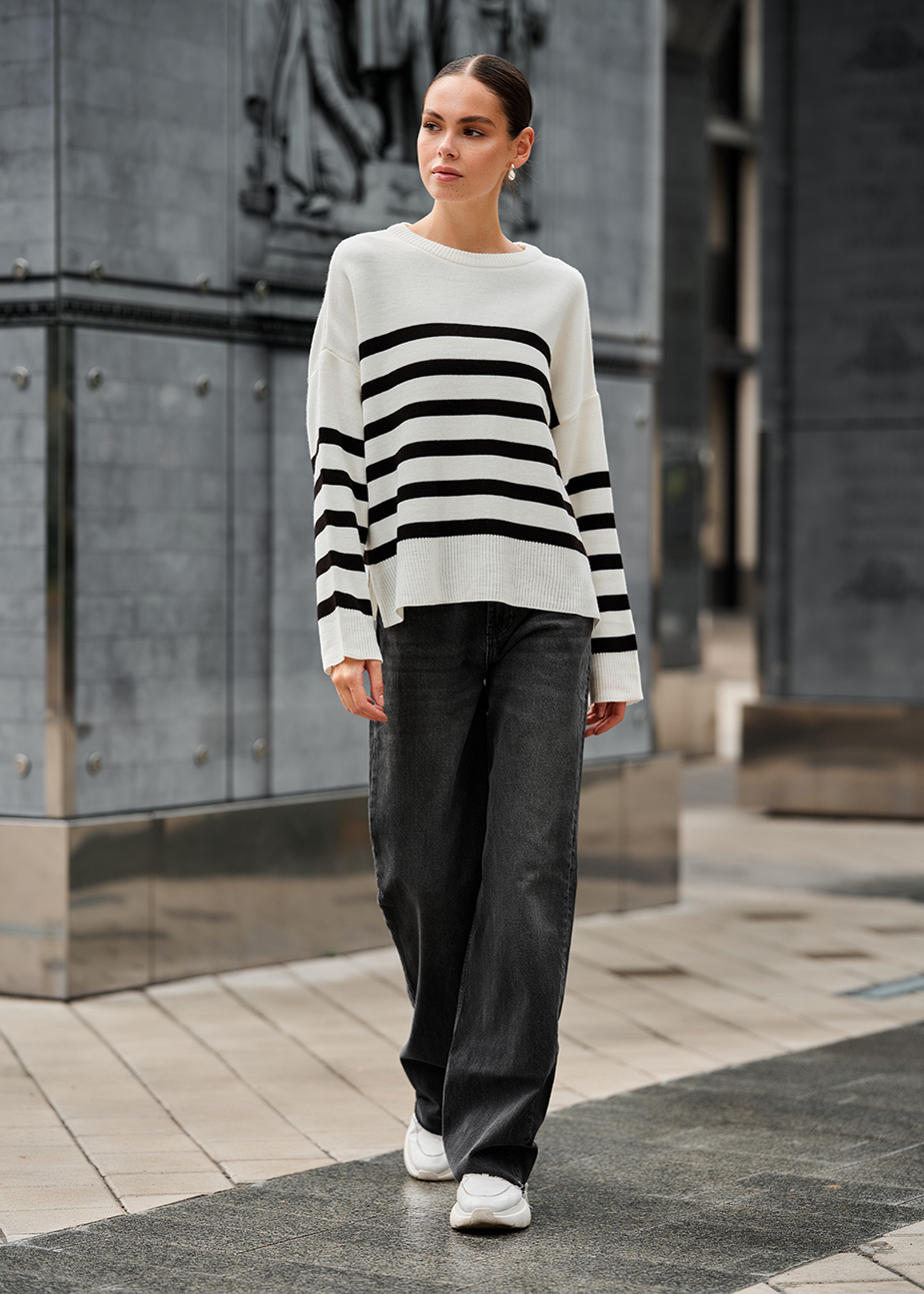 Pulover tricotat de damă Staff el milk & black oversize