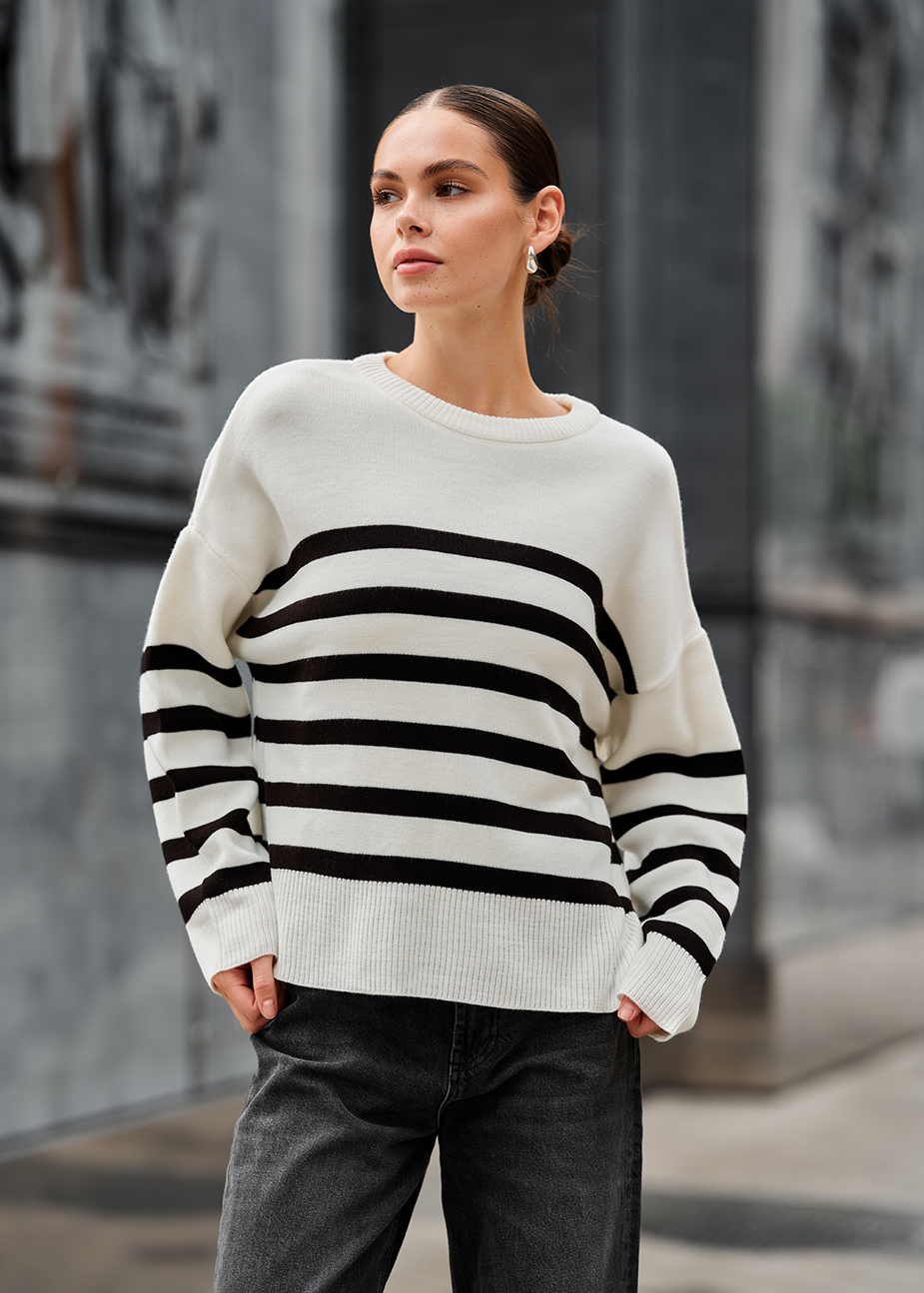 Pulover tricotat de damă Staff el milk & black oversize