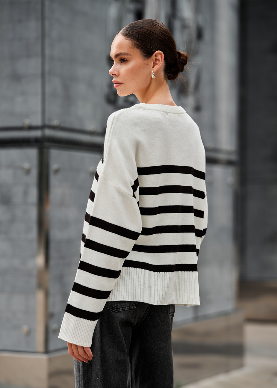 Pulover tricotat de damă Staff el milk & black oversize