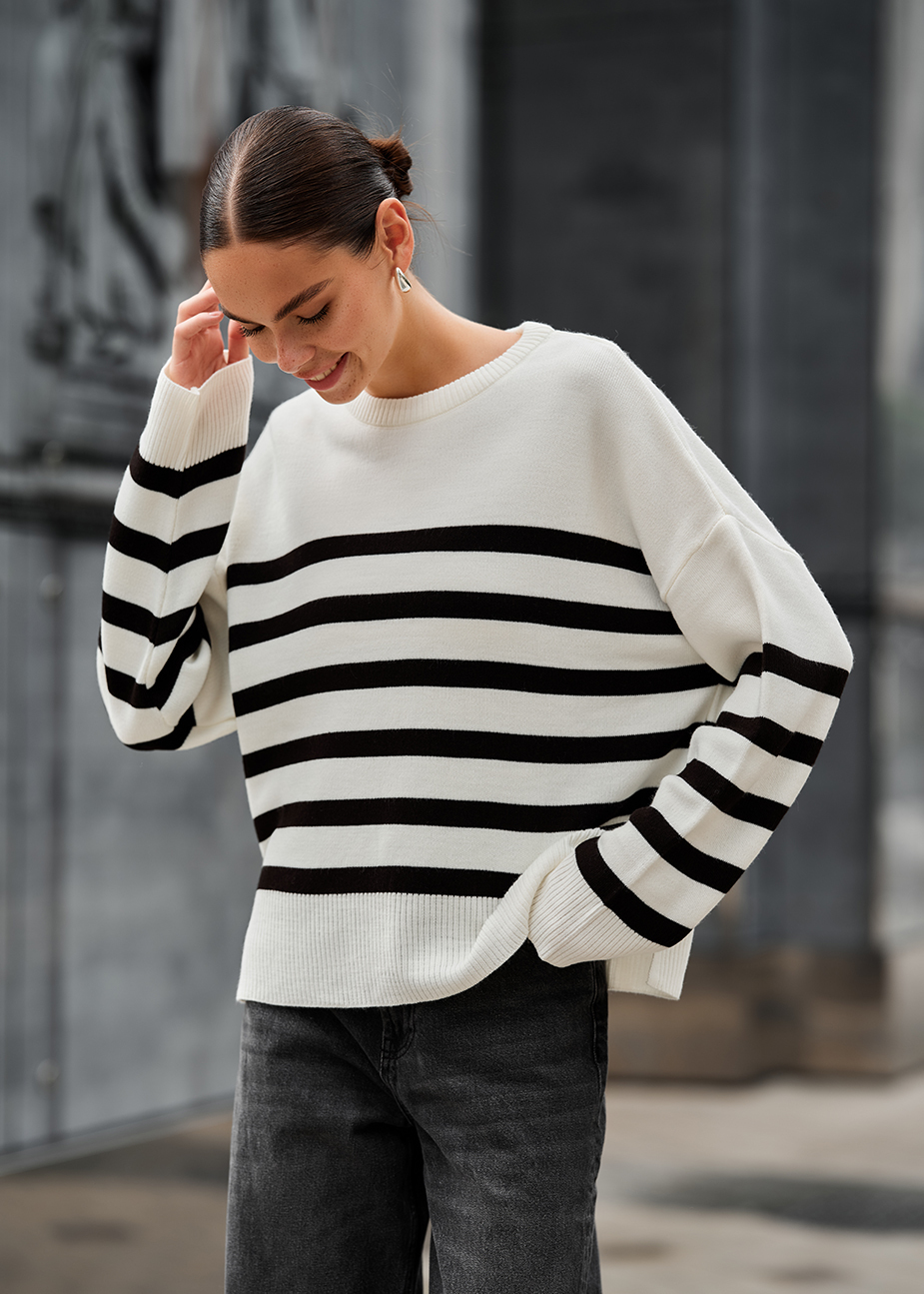 Pulover tricotat de damă Staff el milk & black oversize