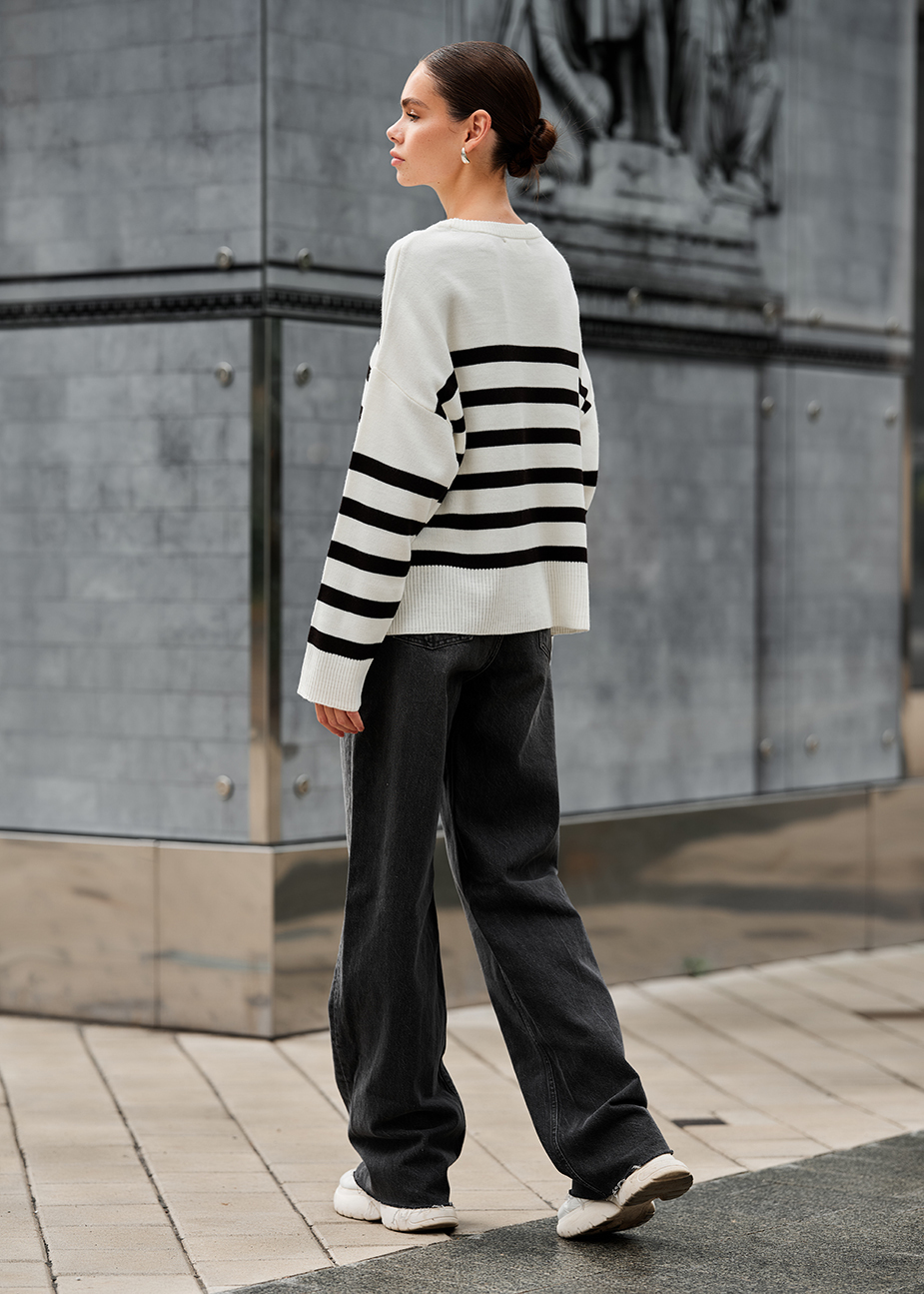 Pulover tricotat de damă Staff el milk & black oversize