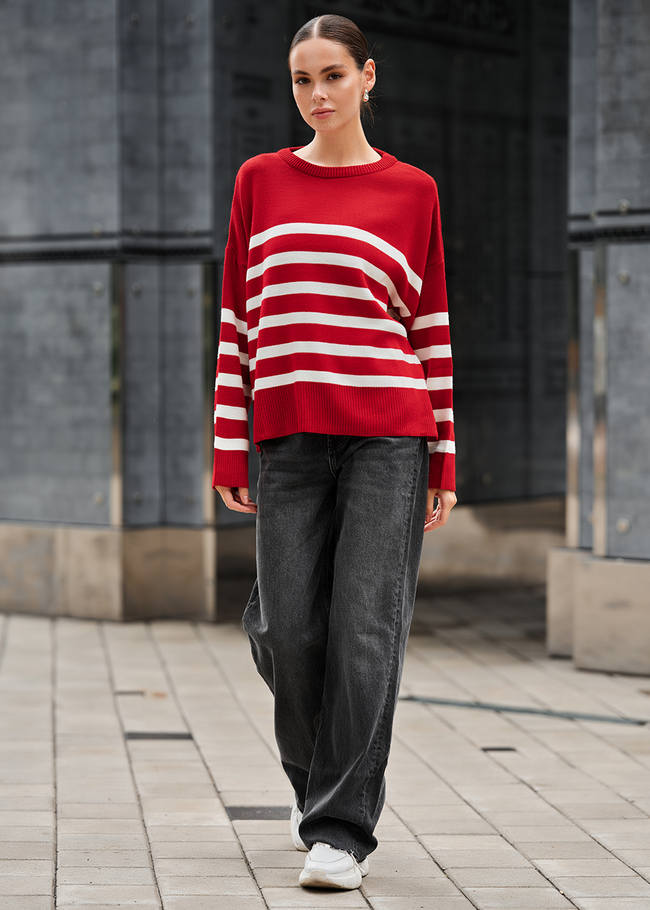 Pulover tricotat de damă Staff el red & white oversize