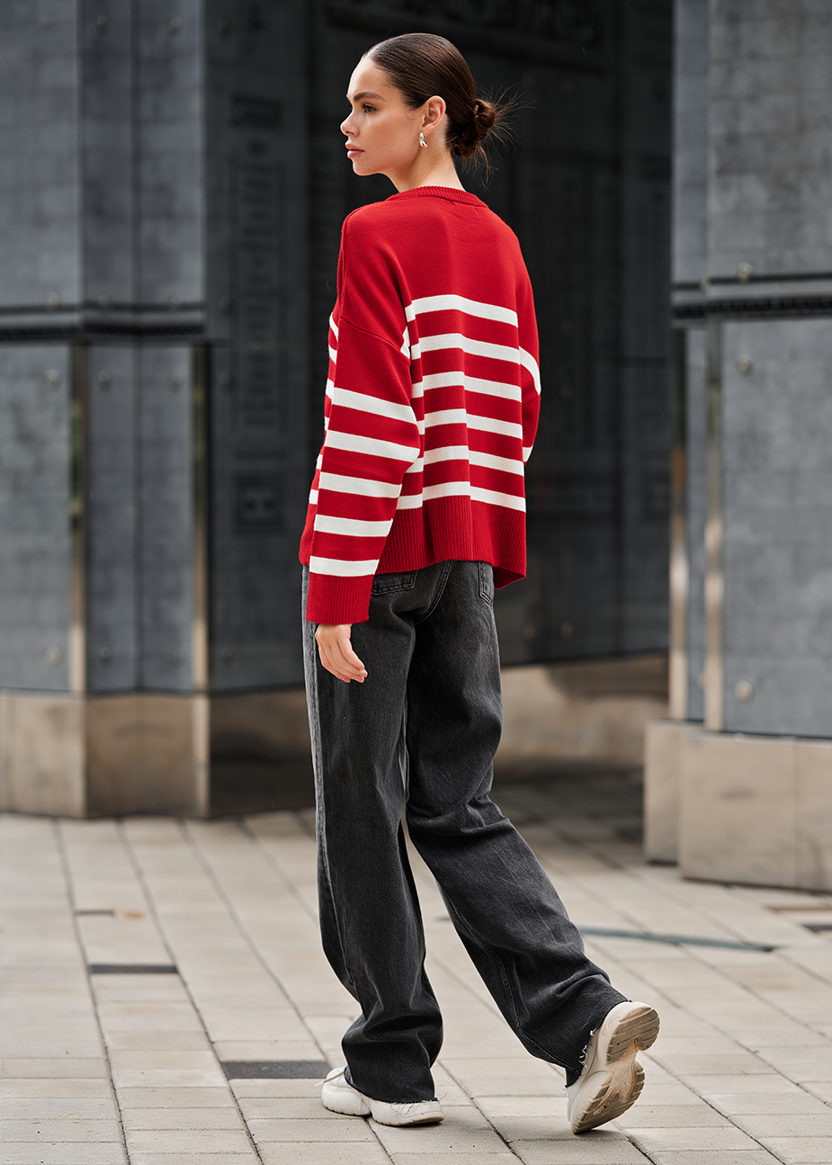 Pulover tricotat de damă Staff el red & white oversize
