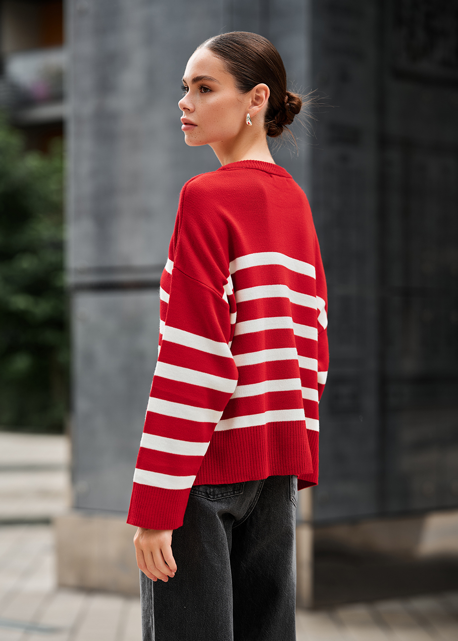 Pulover tricotat de damă Staff el red & white oversize