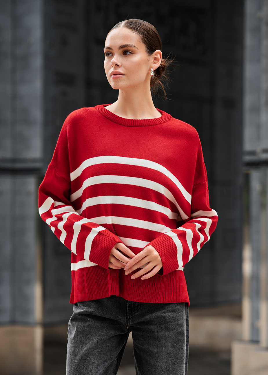 Pulover tricotat de damă Staff el red & white oversize