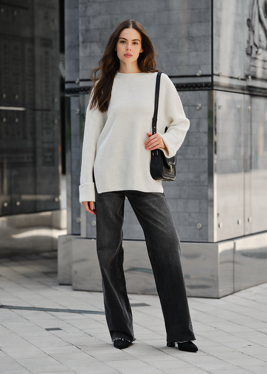 Pulover tricotat de damă Staff lun white oversize