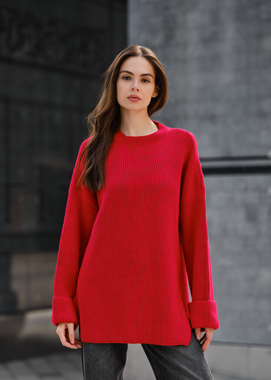 Pulover tricotat de damă Staff lun red oversize