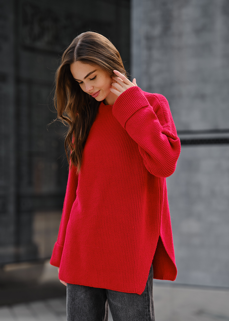 Pulover tricotat de damă Staff lun red oversize