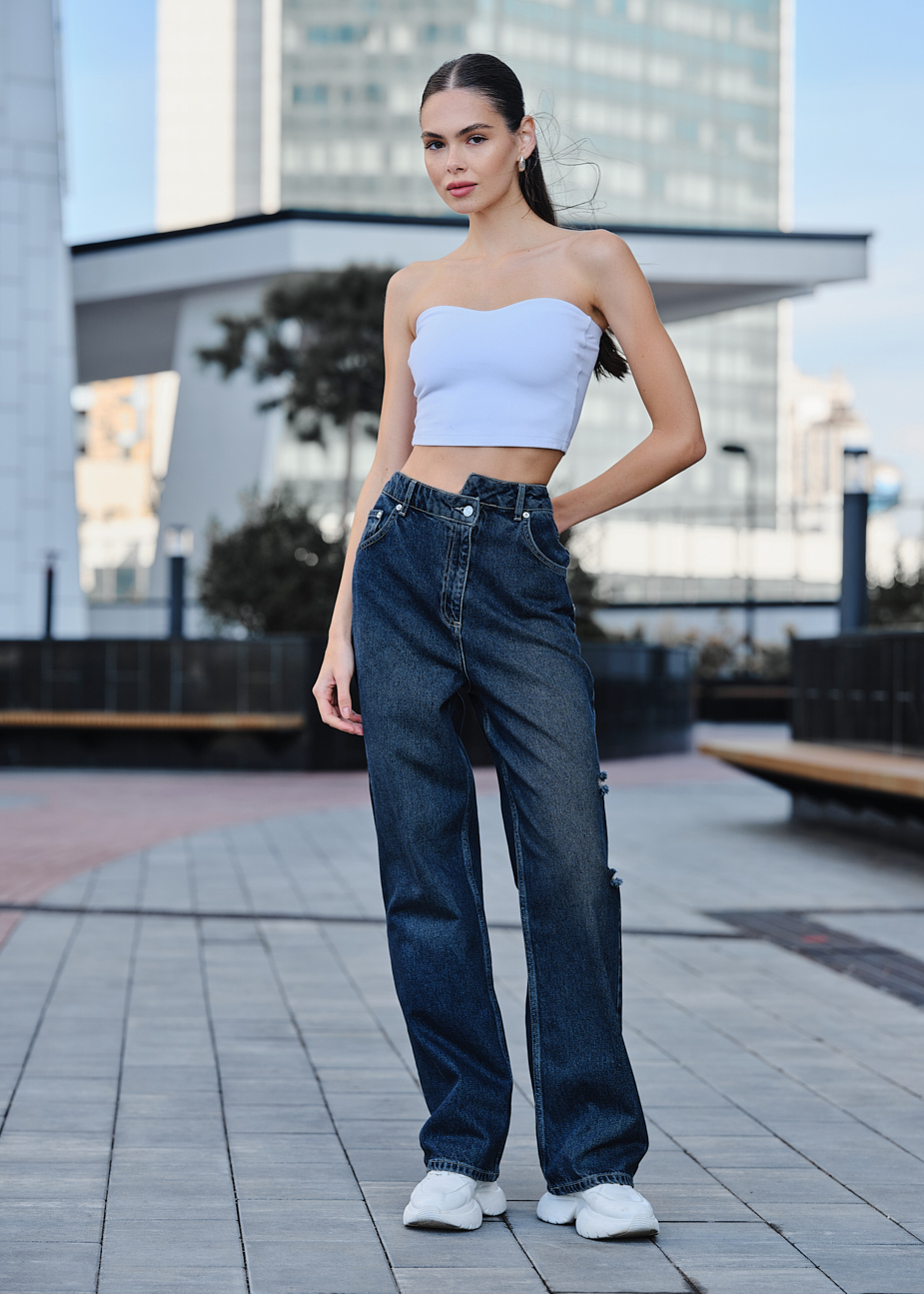 Blugi de damă Staff wide leg dark blue