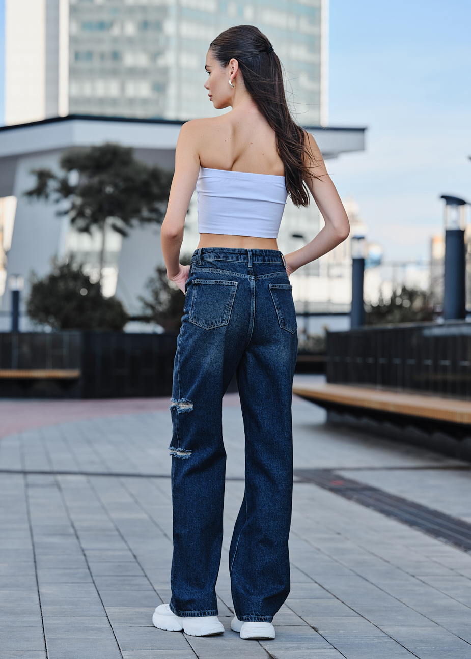 Blugi de damă Staff wide leg dark blue
