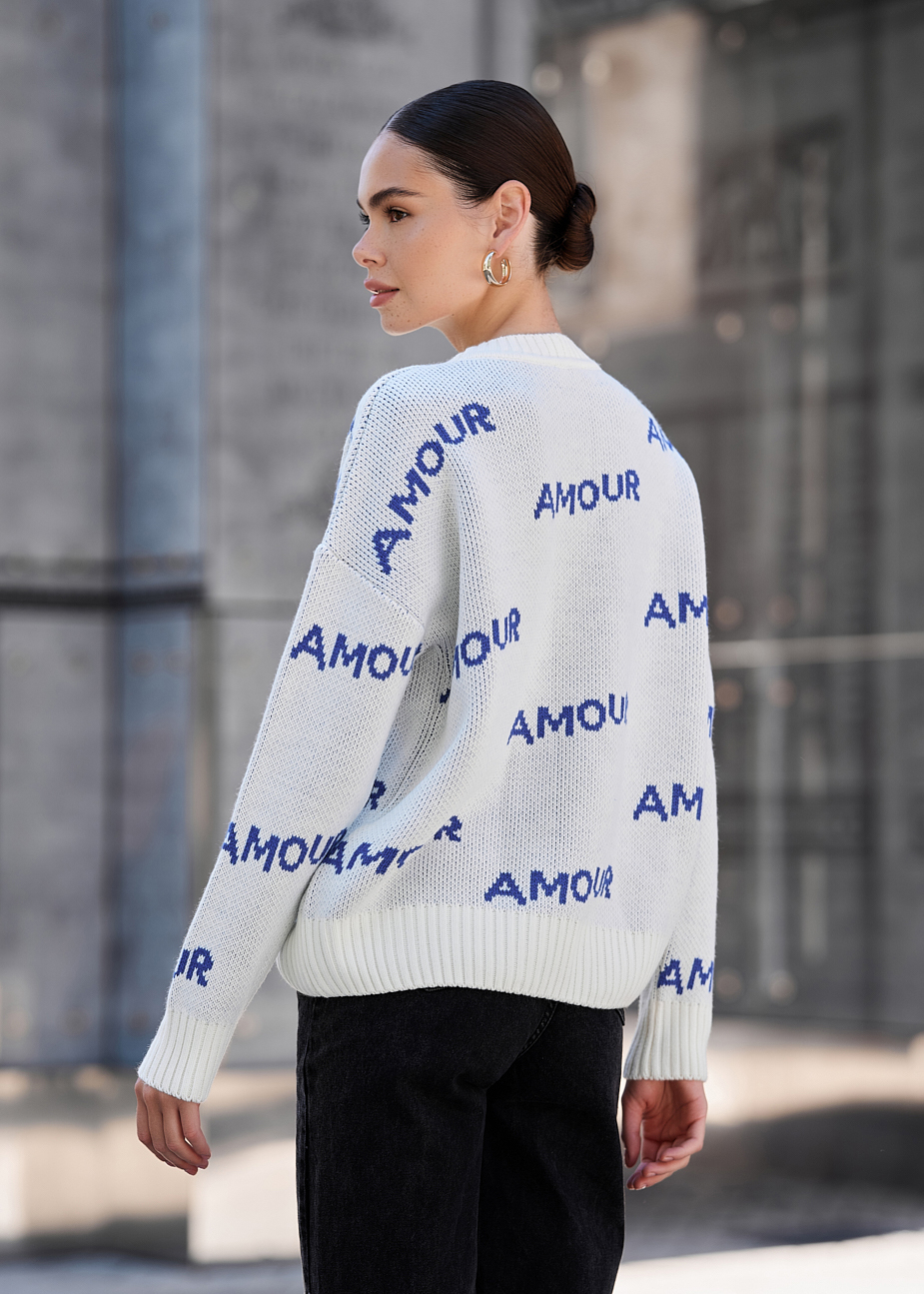Pulover tricotat de damă Staff amour white