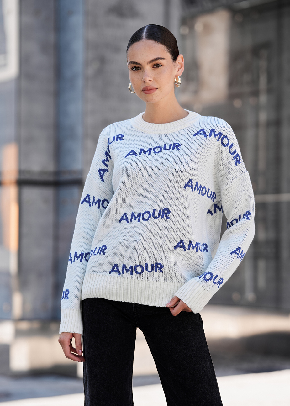 Pulover tricotat de damă Staff amour white