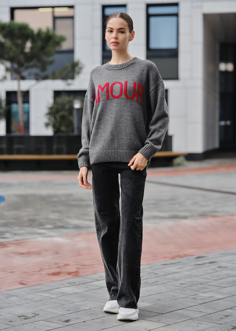 Pulover tricotat de damă Staff amour gray oversize
