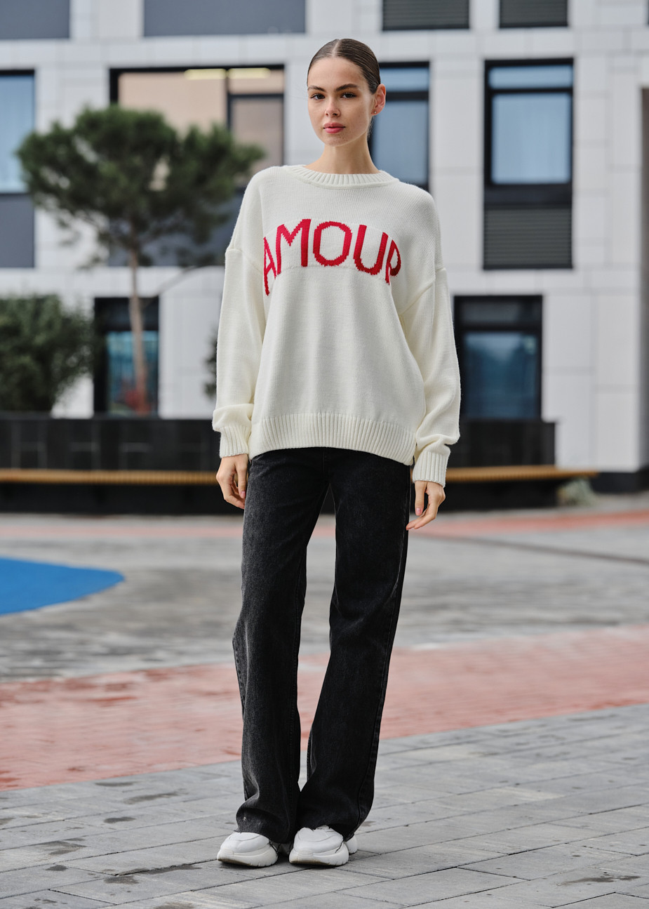 Pulover tricotat de damă Staff amour milk oversize