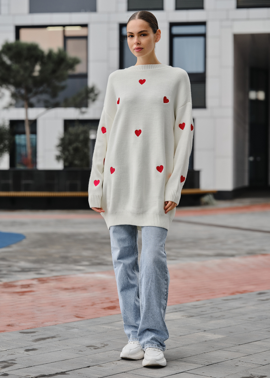 Rochie-pulover tricotat de damă Staff hearts oversize