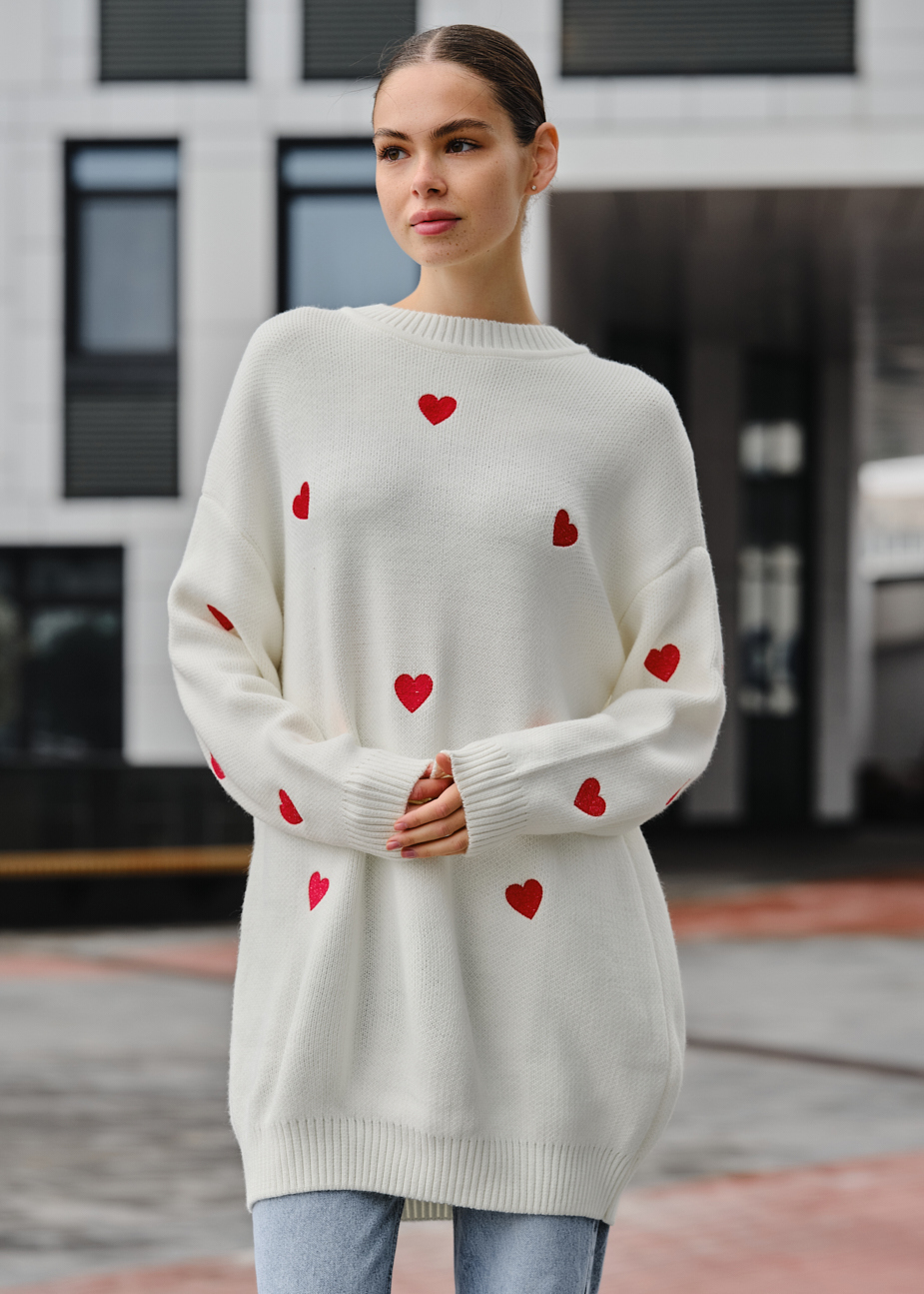 Rochie-pulover tricotat de damă Staff hearts oversize