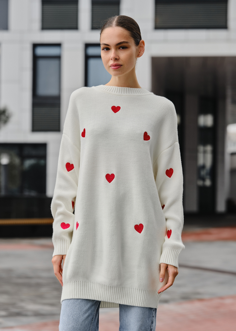 Rochie-pulover tricotat de damă Staff hearts oversize