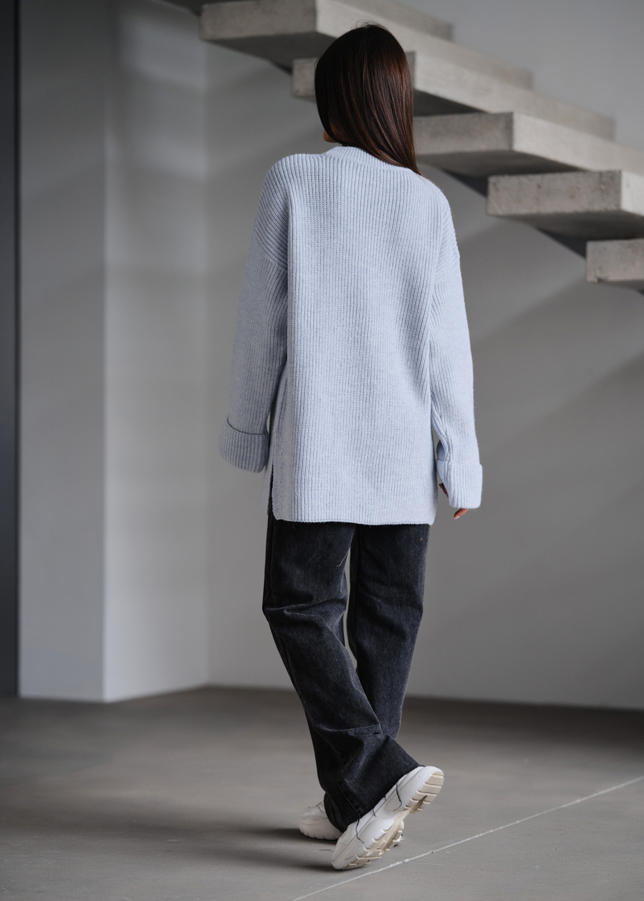 Pulover tricotat de damă Staff lo white & light blue oversize