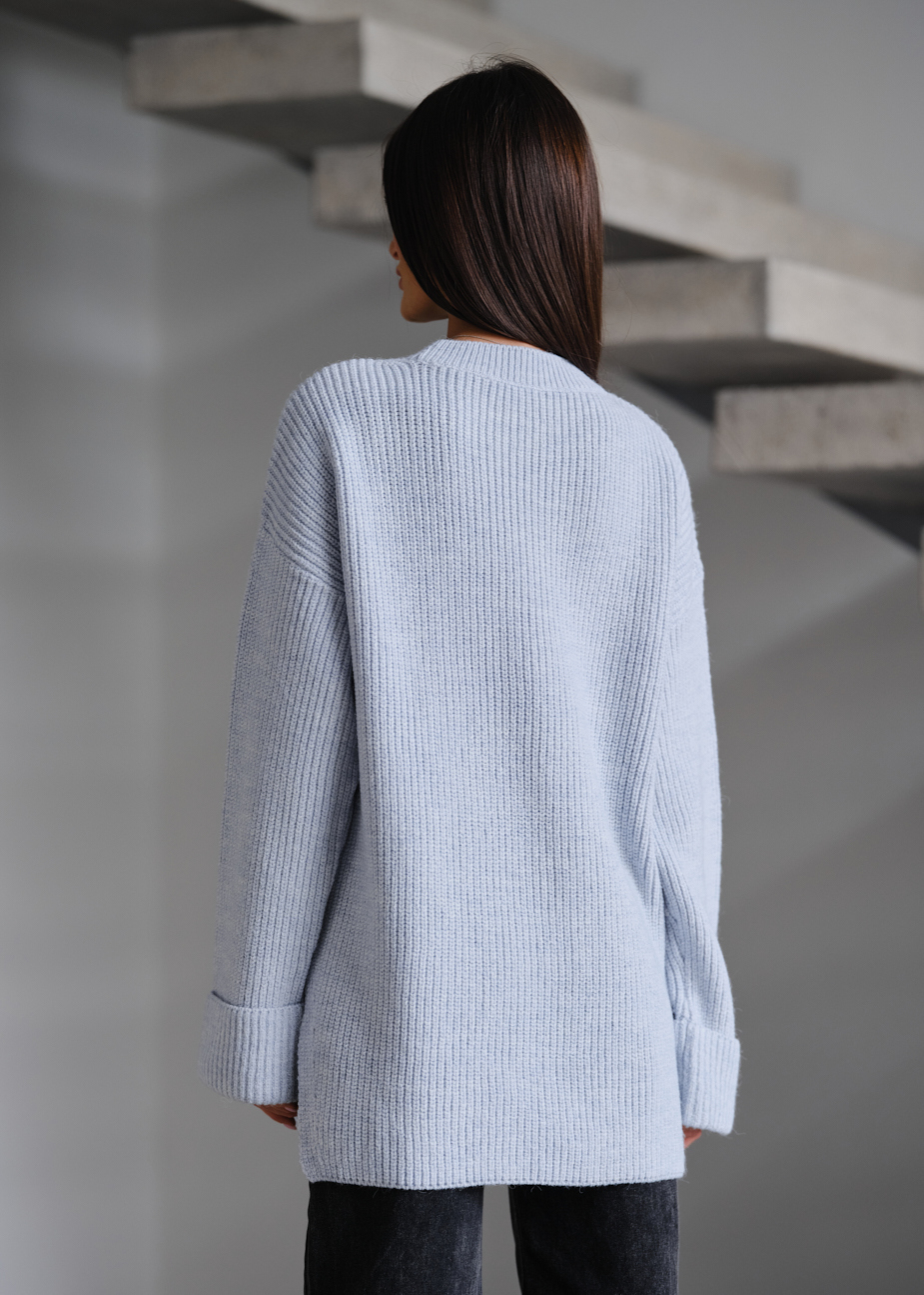 Pulover tricotat de damă Staff lo white & light blue oversize