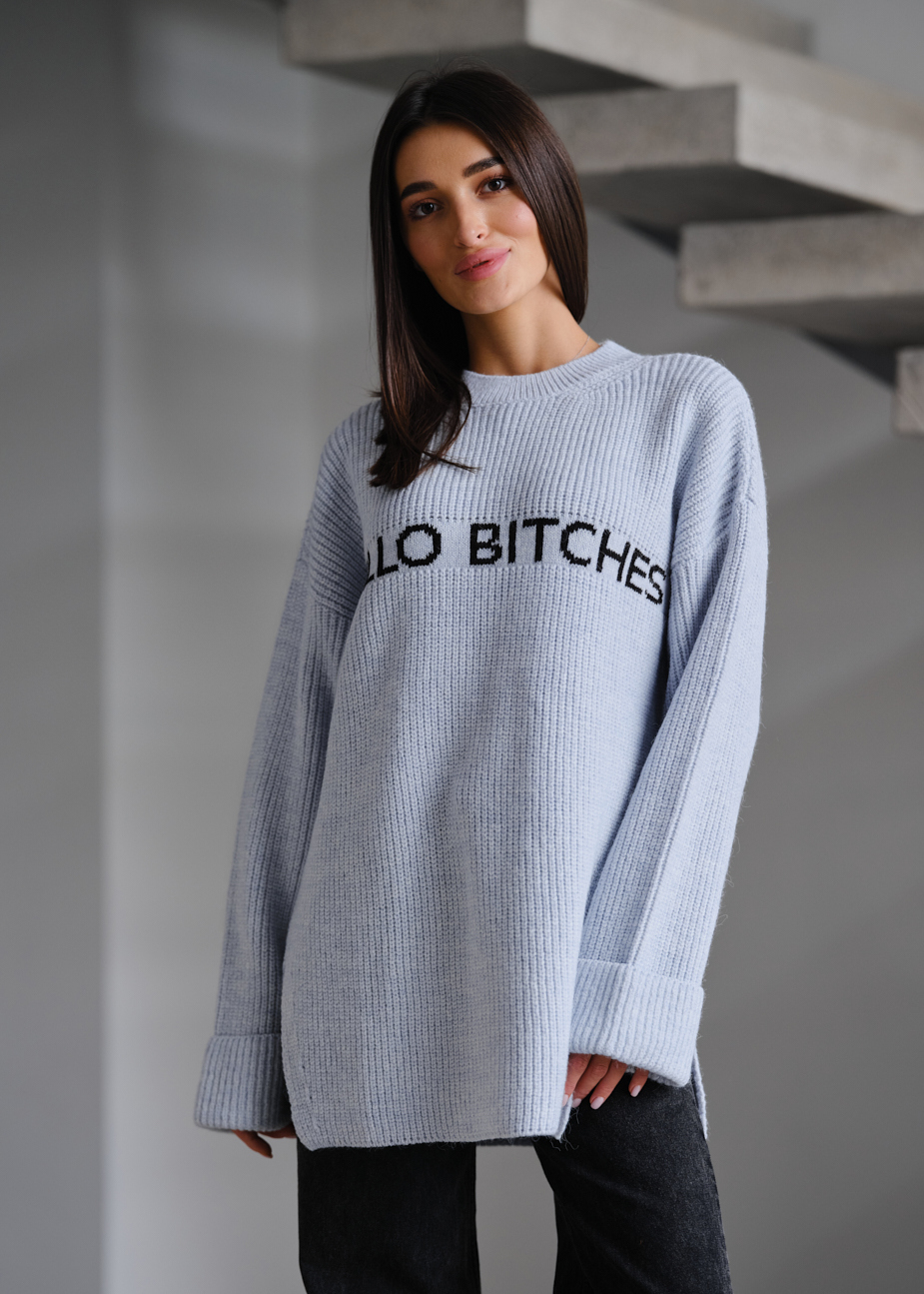 Pulover tricotat de damă Staff lo white & light blue oversize