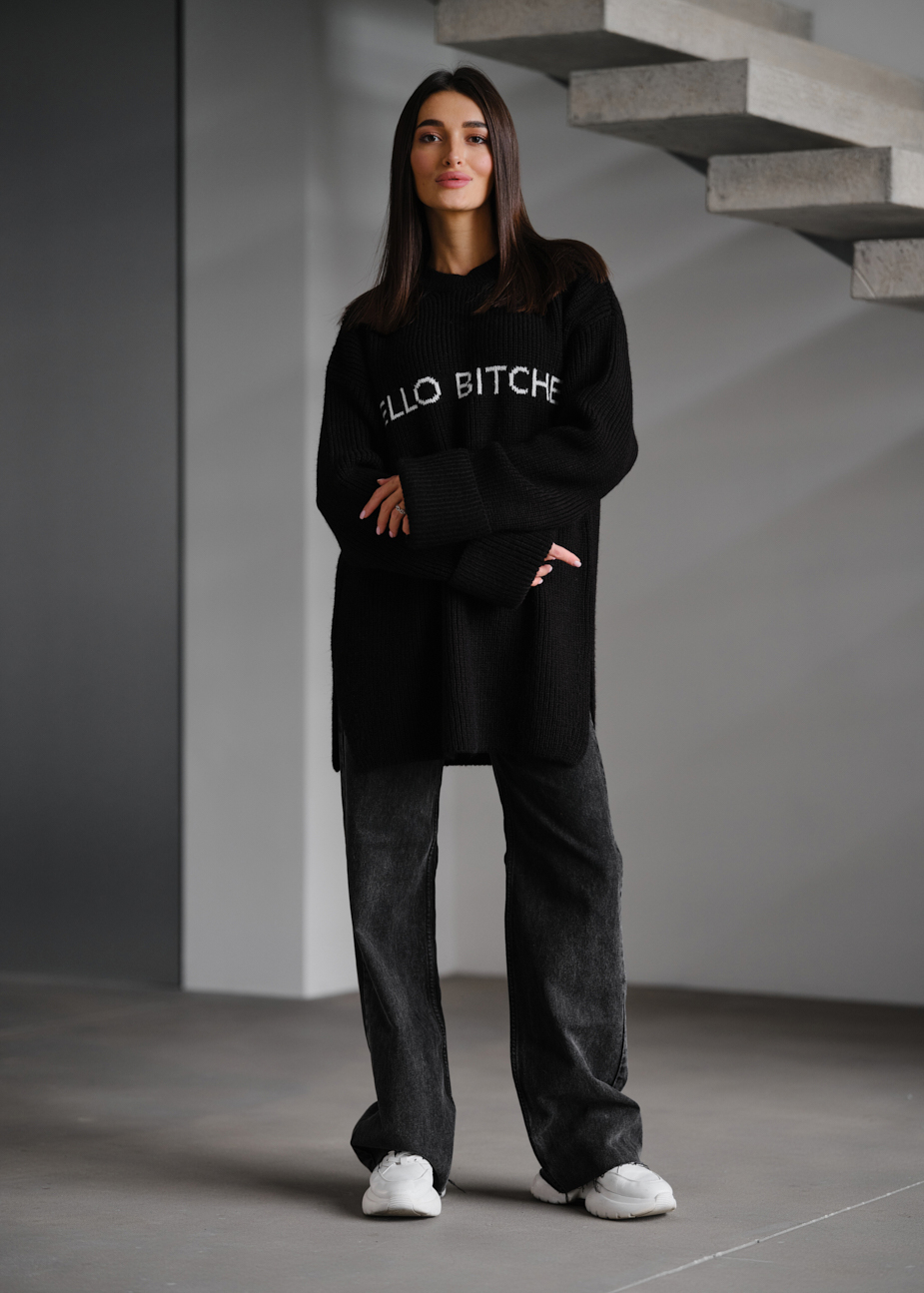 Pulover tricotat de damă  Staff lo black oversize