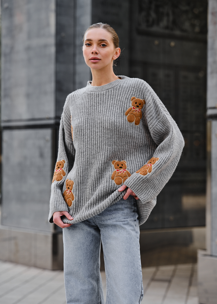 Pulover tricotat de damă Staff bear gray oversize
