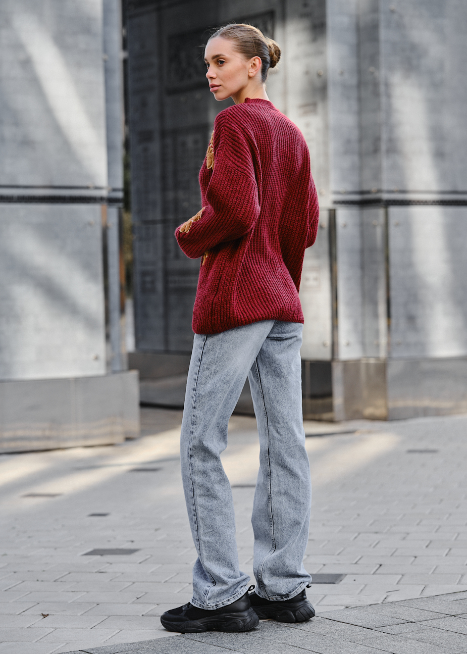 Pulover tricotat de damă Staff bear bordo oversize