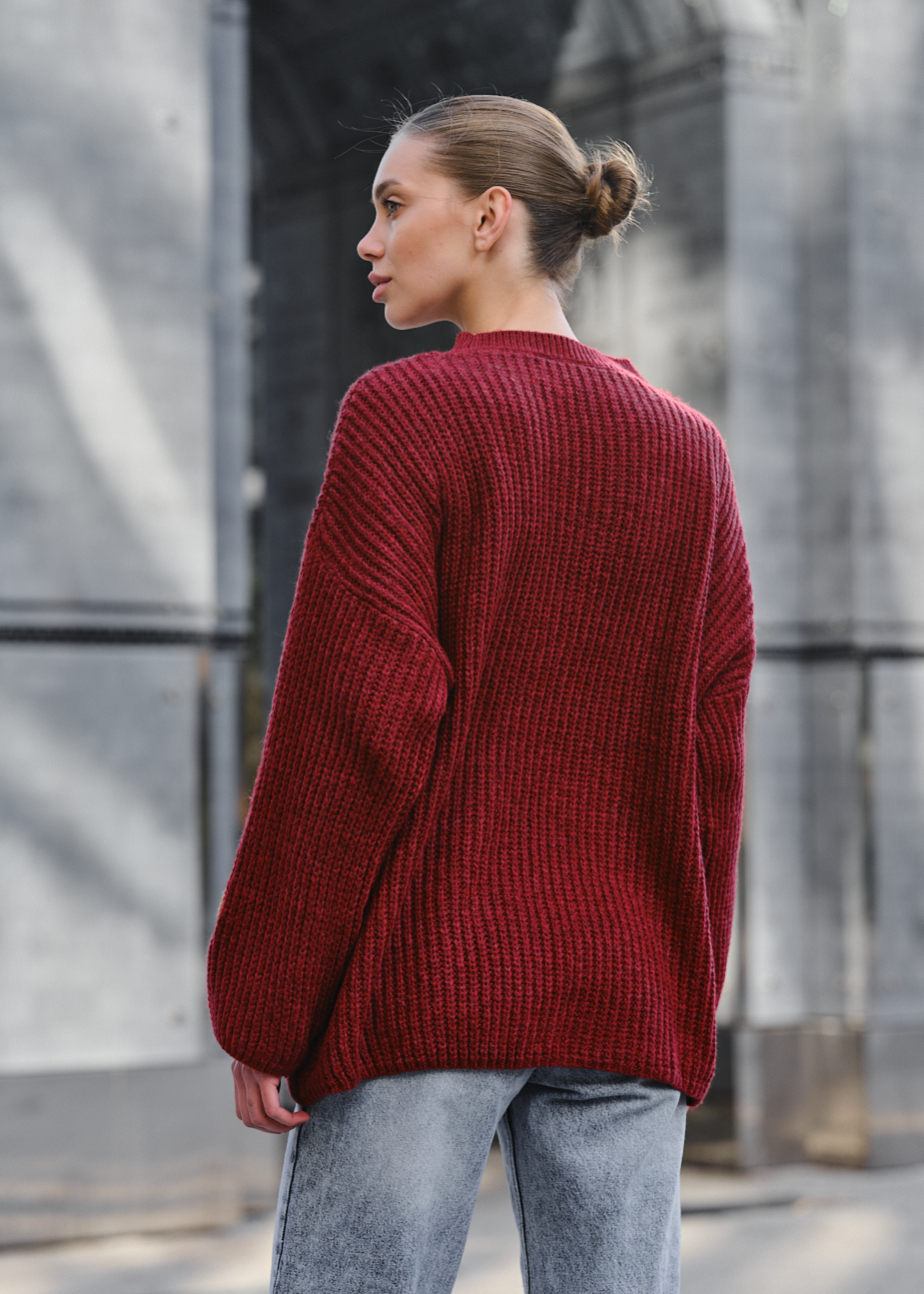 Pulover tricotat de damă Staff bear bordo oversize