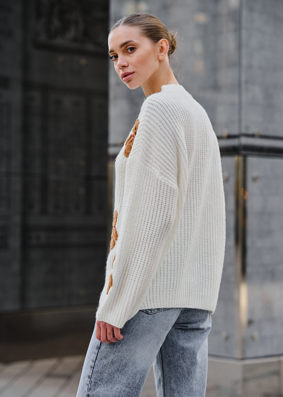 Pulover tricotat de damă Staff bear white oversize