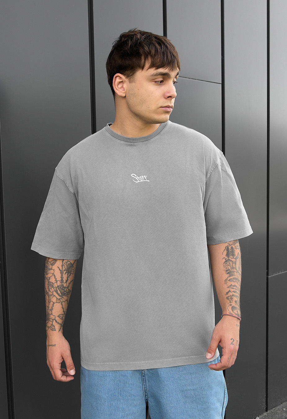 Tricou Staff gray logo oversize