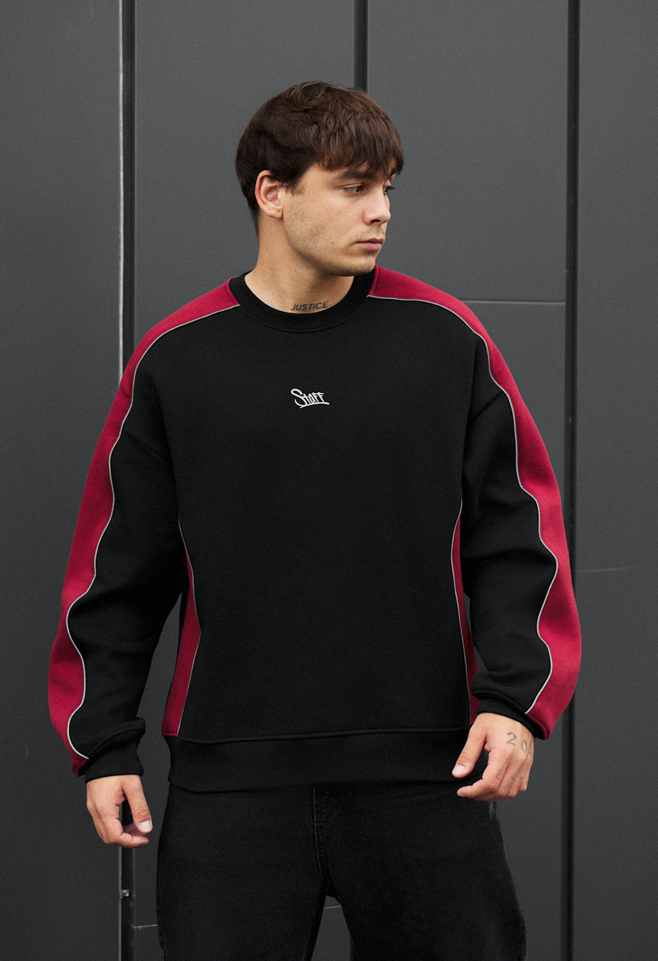 Bluză de trening Staff bordo & black logo reflective fleece