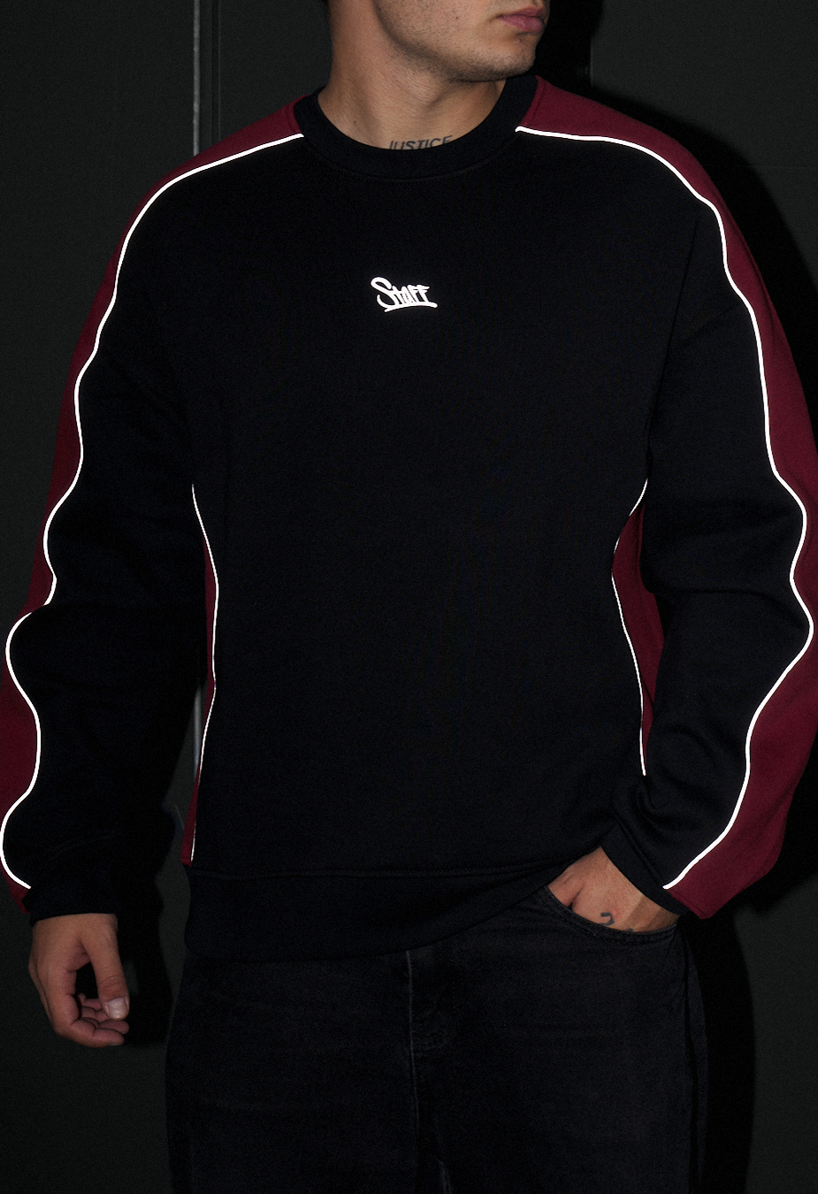 Bluză de trening Staff bordo & black logo reflective fleece
