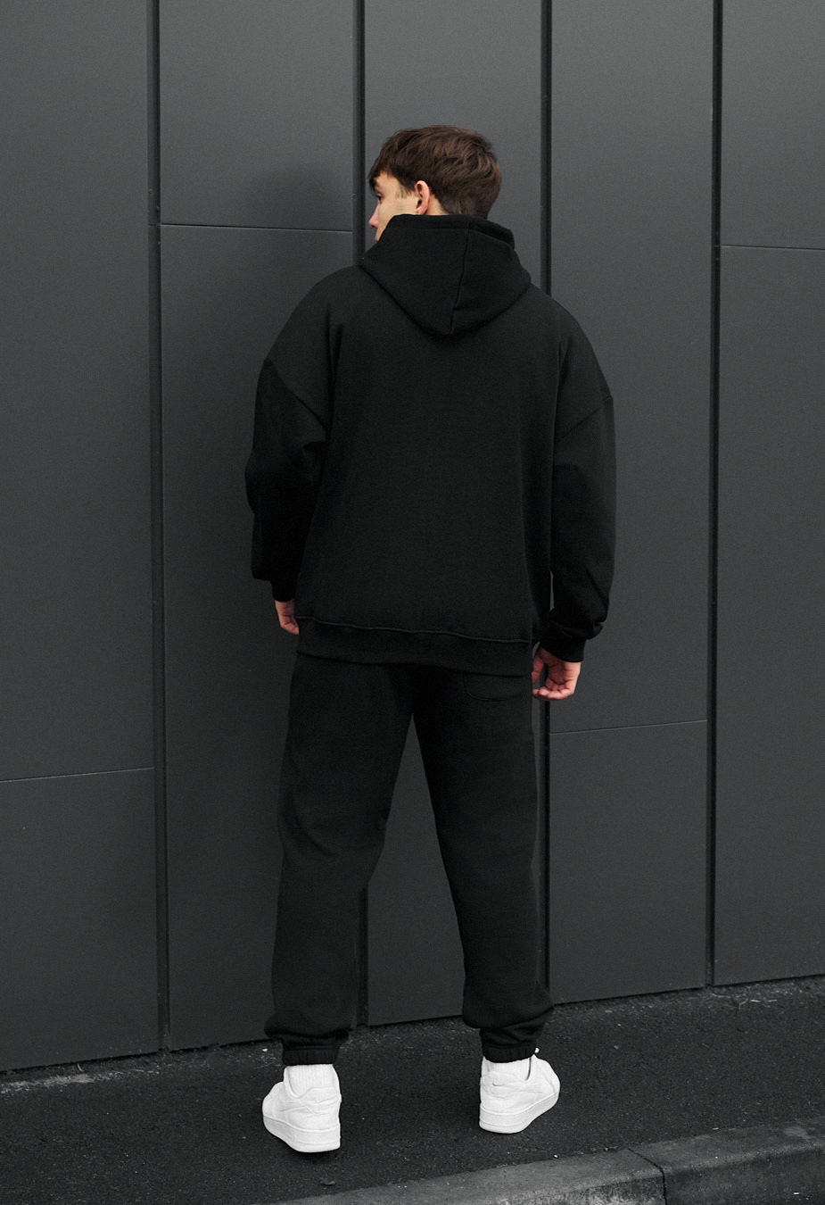 Costum de trening Staff wit zip black oversize fleece