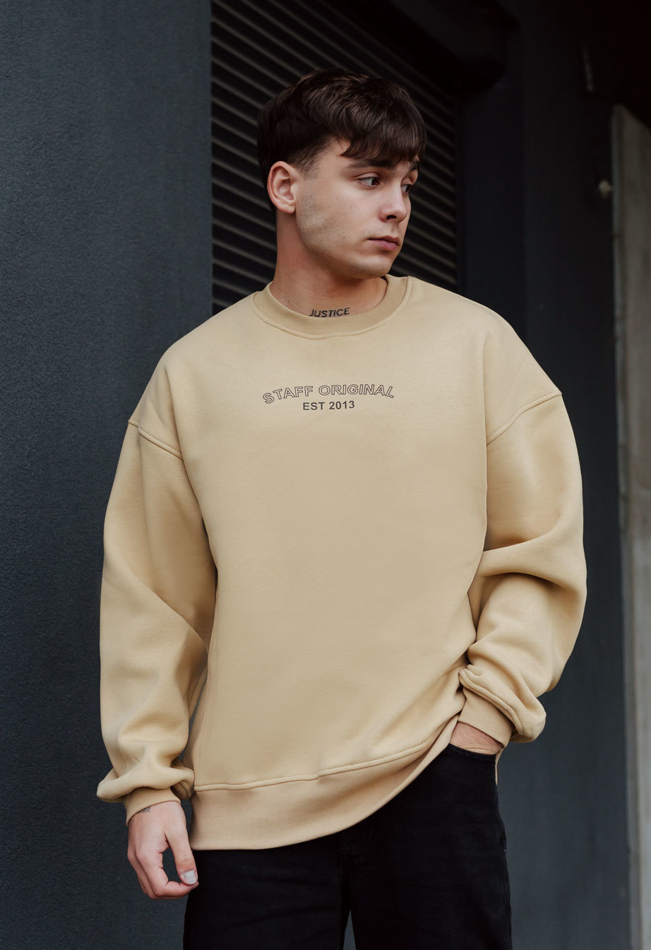 Bluză de trening Staff beige original oversize fleece
