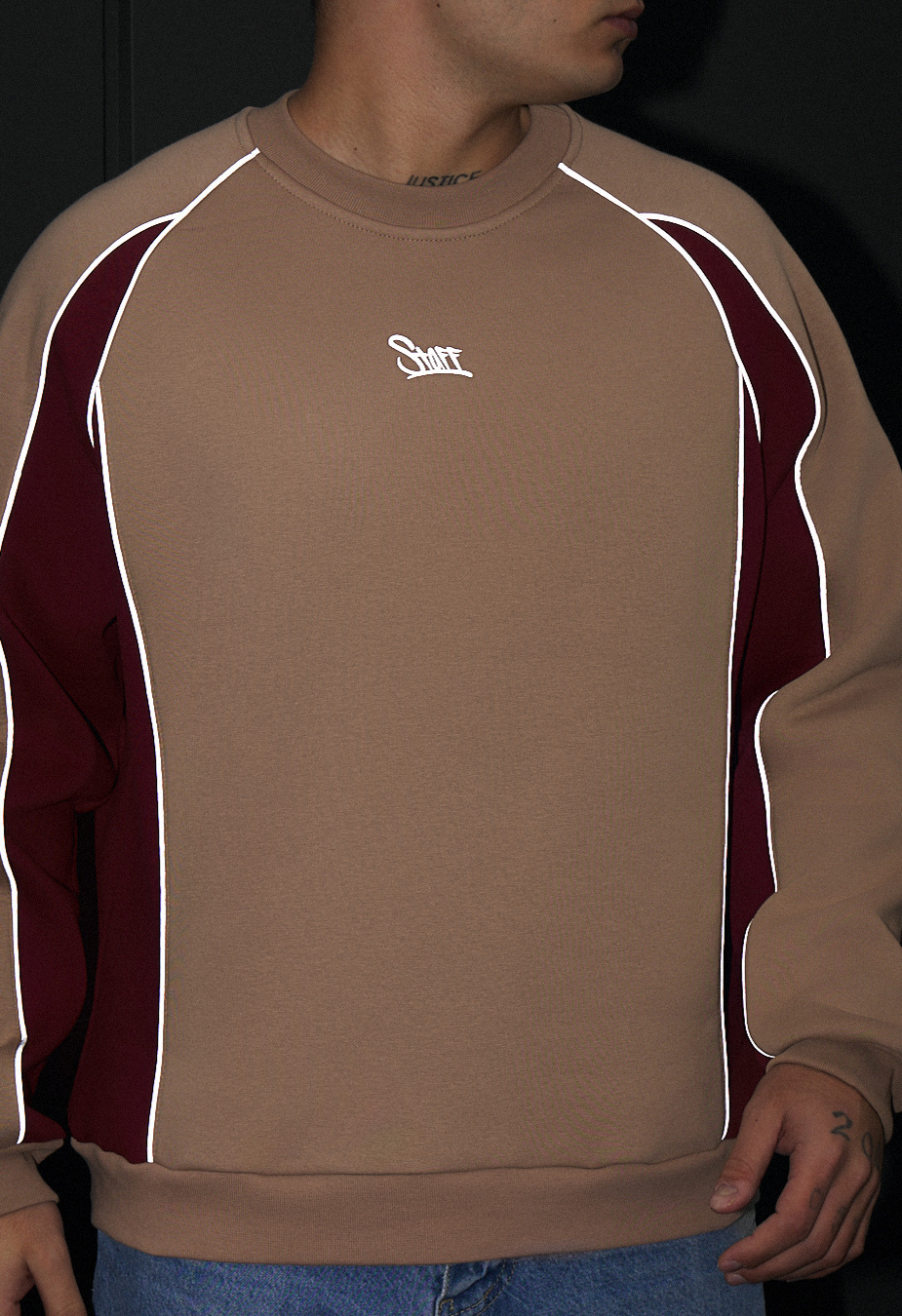 Bluză de trening Staff lur beige & bordo reflective oversize fleece Bluză de trening Staff lur beige & bordo reflective oversize fleece