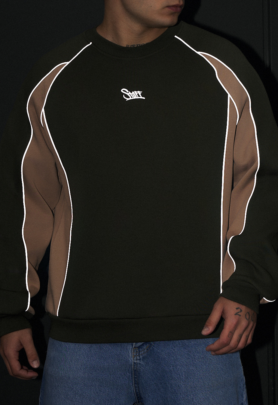 BLuză de trening Staff lur khaki & beige reflective oversize fleece