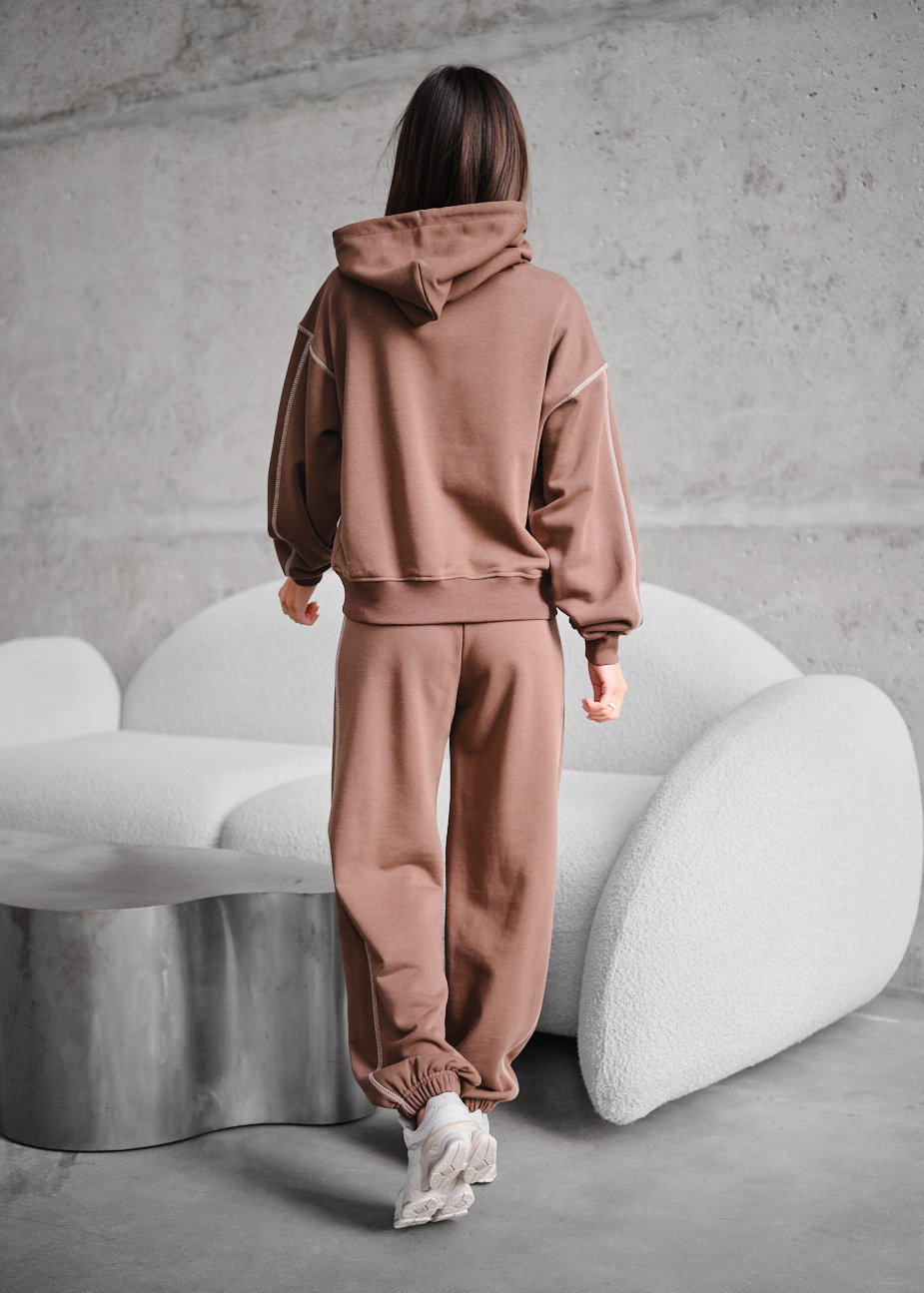 Costum de trening de damă Staff dig brown zip oversize