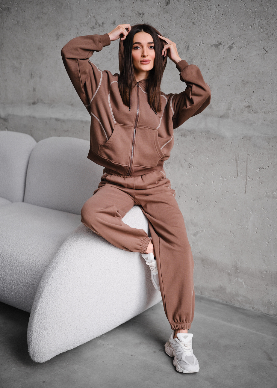 Costum de trening de damă Staff dig brown zip oversize