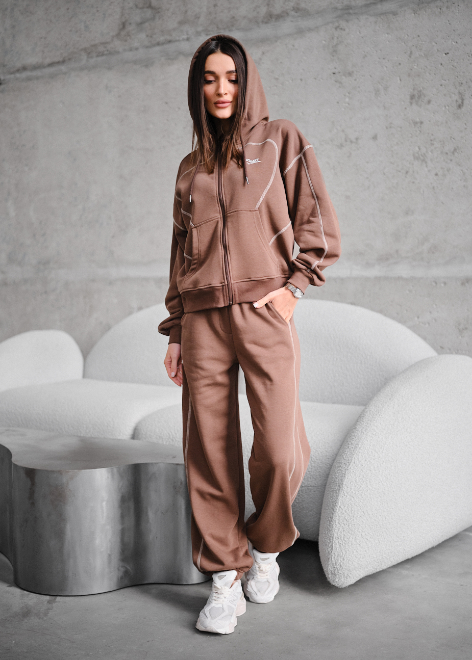 Costum de trening de damă Staff dig brown zip oversize